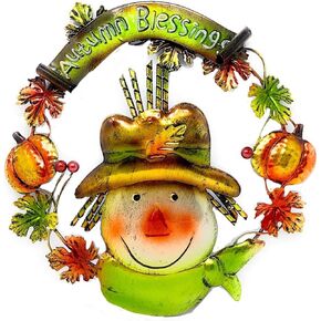 D.I.D. Harvest Thanksgiving Fall Door Wall Decor “Autumn Blessings" Sign Wreath Rustic Metal Indoor Outdoor Multicolor (11" Diameter)