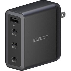ELECOM 150W USB C Wall Charger Block, 4 Multi Port GaN II Smart PD, Ultra-Fast Charging, Compact Power Adapter for Multiple Devices, Laptops, Tablets, iPhone, iPad, Watch, Speakers, Airpods - Black