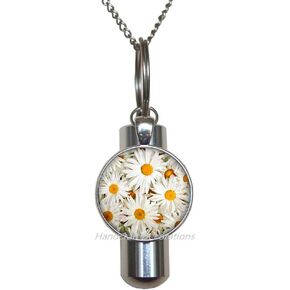 Daisies URN.Flowers Cremation URN Necklace.Flowers Jewelry.Birthday Gift,Flower Charm Cremation URN Necklace,Floral Jewelry,Daisy Art URN.F081