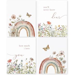 HRQKO Boho Rainbow Nursery Wall Art Poster Prints Set of 4, Baby Girl Nursery Decor, Wildflower Nursery Artwork Prints Posters Wall Decor, You’ll Never Know Dear Decor for Girls Room 8"x10" Unframed