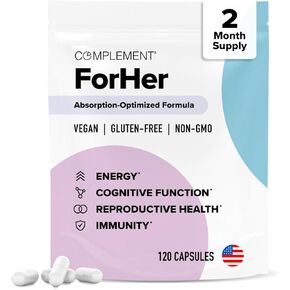Complement ForHer Multivitamin- Hormone Balance for Women (120 Capsules) Inositol Supplement, Longevity Support, Reproductive Health- B9, Iron- 60 Servings