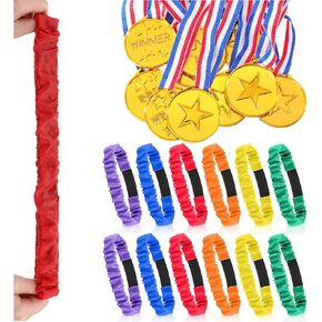 24 قطعة 3 فرق سباق ذات أرجل مع ميداليات جائزة الفائز، حبل ربط مرن ملون لألعاب سباق التتابع، ألعاب رياضية مدرسية، ألعاب الكرنفال في الهواء الطلق، مستلزمات أنشطة فريق الأطفال in Kuwait
