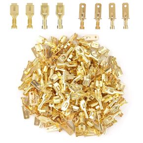 200PCS 6.3mm Female Male Spade Quick Splice Crimp Terminal,1/4 inch Non Insulated Wire Connector