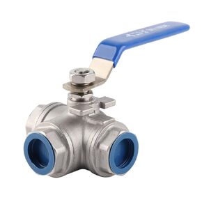 3-Way Pipe Ball Valve 3/4"NPT Female Thread Valve 304 Stainless Steel Full Port with Handle for Water Oil Gas