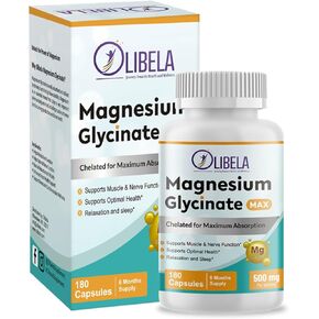 Magnesium Glycinate 500mg 180 Capsules Chelated. High Absorption to Support Relax, Sleep, Cardiovascular Health, Muscles, Sleep, & Heart Health* No Fillers, Vegan, 6 Months Supply