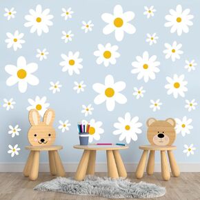 120 Pieces 10 Sheet Large Daisy Wall Decals Daisy Flower Wall Stickers Vinyl Peel and Stick Floral Wall Decal Daisy Wall Decor for Nursery Playroom Bedroom Living Room Wall
