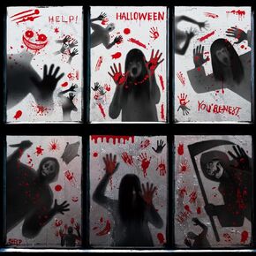 6 Sheet Halloween Female Ghost Window Clings Spooky Women Ghost Window Stickers Scary Ghost Silhouette Bloody Decals for Halloween Party Decorations