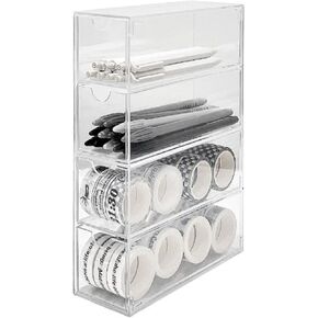Estink Glasses Storage Box, 4 Layers Stackable Transparent Sunglasses Display Organizer Rectangle Sunglasses Holder Box Clear Glasses Case Storage Organizer for Office Craft Room Bedroom