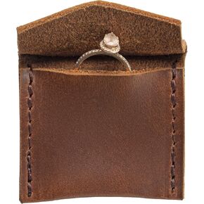 Wedding Ring Case | Slim Engagement Pouch and Travel Ring Case | Bride and Groom Jewelry Storage | Made in USA | Cognac