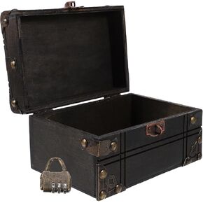 Cabilock Pirate Treasure Box, Treasure Chest with Lock and Key Wooden Piggy Bank Vintage Jewelry Box Treasures Collection Box for Birthday Pirate Party Favor