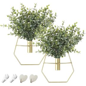 Pretty Jolly Boho Wall Decor, Vase Type Wall-Mounted Metal Wall Decor, Hanging Artificial Pampas Display, Wall Art Living Room, Bathroom,Bedroom, Dining room, Plant Wall Decor 2 Pack Black