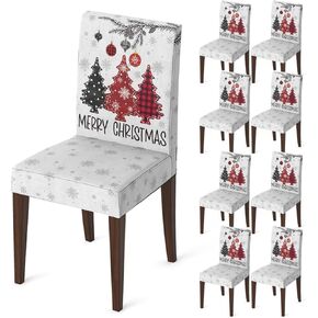 Horaldaily 4PCS Christmas Dining Chair Covers,Red Pine Trees Stretch Removable Washable Slipcover Chair Protector for Dining Room Home Decor
