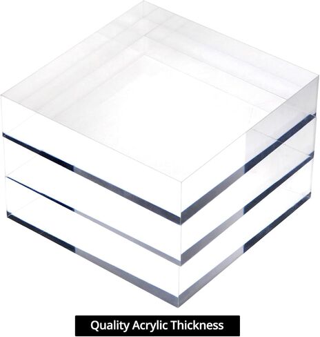 مجموعة QWORK مكونة من 4 مكعبات عرض أكريليك شفافة - مصقولة - 4 × 4 × 1 بوصة - حامل قاعدة أكريليك شفاف لعرض المجوهرات والكعك والحرف اليدوية، حامل عرض حلقة العرض in Saudi Arabia
