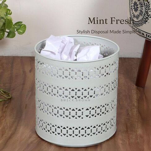 Ivory Mint Waste Basket in Metal | Trash Bin | Dustbin | Open Top Garbage Can for Bedroom, Living Room, Office, Study Room (8 x 8 x 8.5 Inch) Medium, White in Saudi Arabia