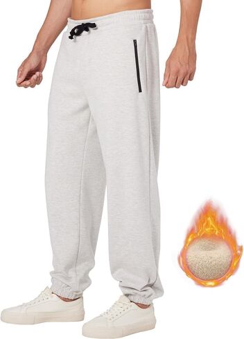 بريسيرا فضفاض Sweatpants الرجال الصوف ركض عرق سراويل للجري واسعة فضفاضة رياضية تجريب المسار شتاء دافئ سستة جيوب in Saudi Arabia