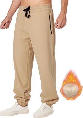 بريسيرا فضفاض Sweatpants الرجال الصوف ركض عرق سراويل للجري واسعة فضفاضة رياضية تجريب المسار شتاء دافئ سستة جيوب in Saudi Arabia