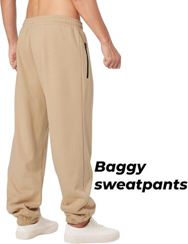 بريسيرا فضفاض Sweatpants الرجال الصوف ركض عرق سراويل للجري واسعة فضفاضة رياضية تجريب المسار شتاء دافئ سستة جيوب in Saudi Arabia