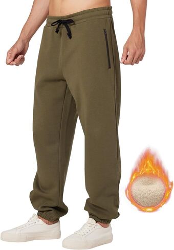 بريسيرا فضفاض Sweatpants الرجال الصوف ركض عرق سراويل للجري واسعة فضفاضة رياضية تجريب المسار شتاء دافئ سستة جيوب in Saudi Arabia