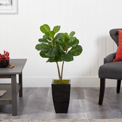 Nearly Natural 3ft. Fiddle Leaf Fig Artificial Tree in Black Metal Planter in Saudi Arabia