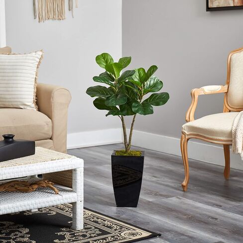 Nearly Natural 3ft. Fiddle Leaf Fig Artificial Tree in Black Metal Planter in Saudi Arabia
