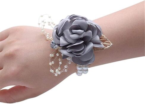 Rose Wedding Wrist Corsage and Boutonniere Set Party Prom Hand Ribbon Flower Suit Decor (Champagne Pink) in Saudi Arabia