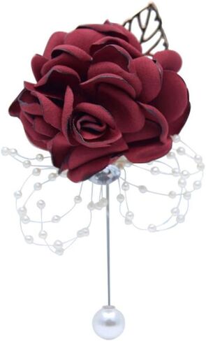 Rose Wedding Wrist Corsage and Boutonniere Set Party Prom Hand Ribbon Flower Suit Decor (Champagne Pink) in Saudi Arabia