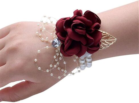 Rose Wedding Wrist Corsage and Boutonniere Set Party Prom Hand Ribbon Flower Suit Decor (Champagne Pink) in Saudi Arabia