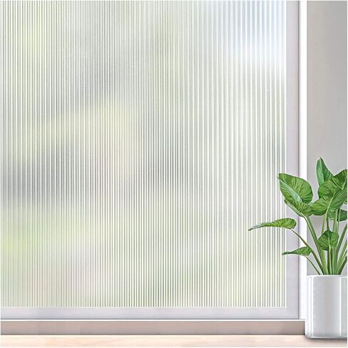 Privacy Window Film Reeded Glass Window Film Non-Adhesive Frosted Glass Window Film Sun Blocking Window Film Heat Control UV Blocking for Home Office, Translucent, 29.5 x 118 Inch in Saudi Arabia