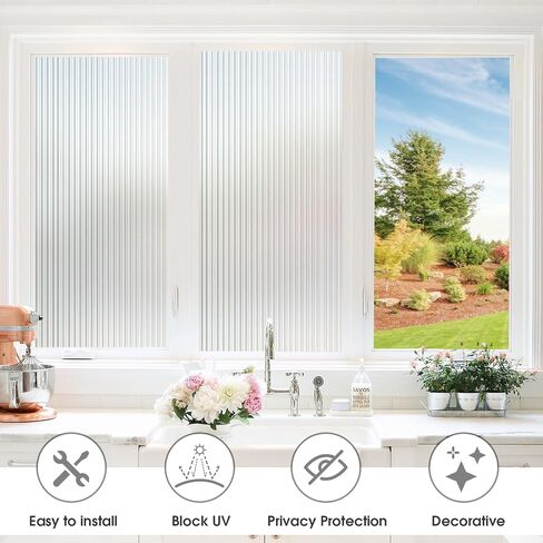 Privacy Window Film Reeded Glass Window Film Non-Adhesive Frosted Glass Window Film Sun Blocking Window Film Heat Control UV Blocking for Home Office, Translucent, 29.5 x 118 Inch in Saudi Arabia