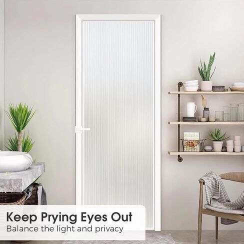 Privacy Window Film Reeded Glass Window Film Non-Adhesive Frosted Glass Window Film Sun Blocking Window Film Heat Control UV Blocking for Home Office, Translucent, 29.5 x 118 Inch in Saudi Arabia