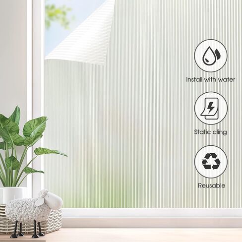 Privacy Window Film Reeded Glass Window Film Non-Adhesive Frosted Glass Window Film Sun Blocking Window Film Heat Control UV Blocking for Home Office, Translucent, 29.5 x 118 Inch in Saudi Arabia