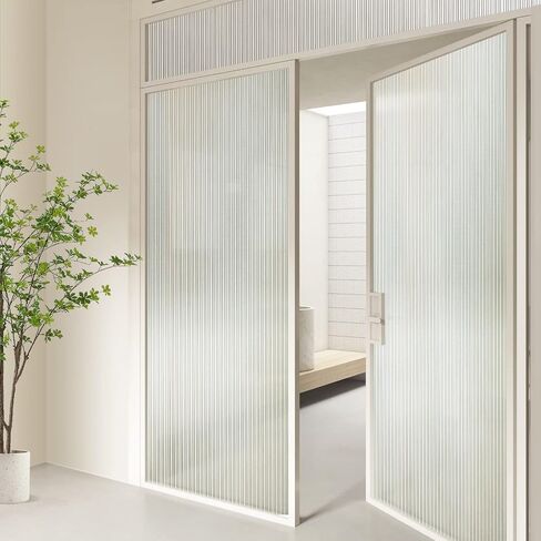 Privacy Window Film Reeded Glass Window Film Non-Adhesive Frosted Glass Window Film Sun Blocking Window Film Heat Control UV Blocking for Home Office, Translucent, 29.5 x 118 Inch in Saudi Arabia