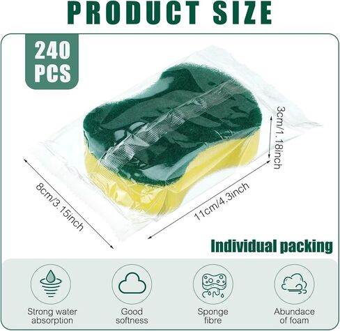 480 Pcs Individually Wrapped Sponges Kitchen Dishwashing Sponges Bulk Non Scratch Scouring Sponges for Dishes Household Cleaning Travel Apartments Hotel Car in Saudi Arabia