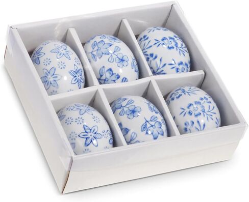 Raz Imports 2024 The English Manor 3.25" Box of 6 Blue Floral Eggs in Saudi Arabia