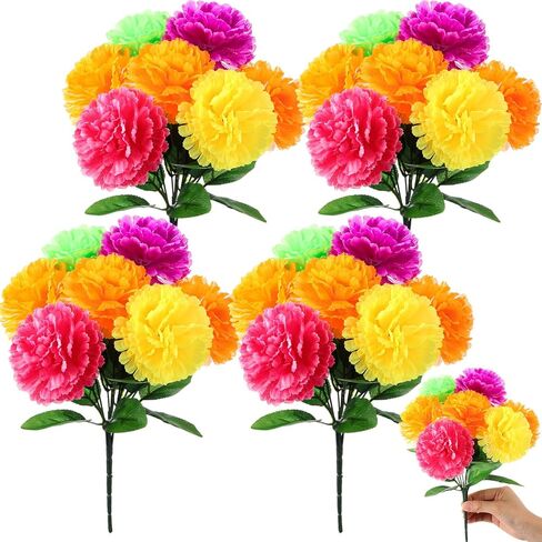 Zeyune 4 Pcs Artificial Marigold Flowers Bunch Day of the Dead Fake Marigold Bulk Silk Bushes Dia de Muertos for Day of the Dead Decoration Fake Orange Halloween Flowers for Party Wedding (Multicolor) in Saudi Arabia