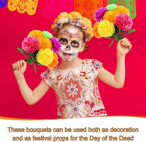 Zeyune 4 Pcs Artificial Marigold Flowers Bunch Day of the Dead Fake Marigold Bulk Silk Bushes Dia de Muertos for Day of the Dead Decoration Fake Orange Halloween Flowers for Party Wedding (Multicolor) in Saudi Arabia