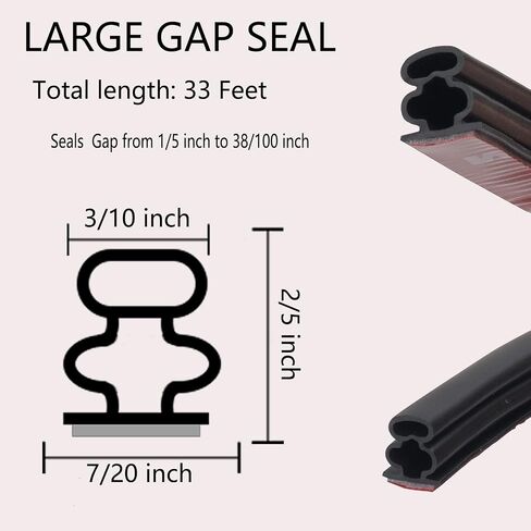 Weather Stripping Seal Strip for Doors/Windows, Self-Adhesive Backing Seals Easy Cut to Size (33 FT, Black) in Saudi Arabia