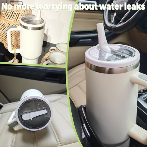40 OZ Tumbler Flip Straw Lid Replacement Fit for Stanley Quencher Tumbler, Spill Proof and Leak Resistant, 2 PCS Tumbler Lids Fit for Stanley Cup(White) in Saudi Arabia
