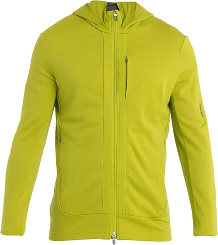Icebreaker Merino Quantum III Zip Up Hoodie for Men, 100% Merino Wool, Long Sleeve Men’s Zip-Up Sweater with Zippered Pockets, Thumb Loops - Athletic Sweatshirt, Bio Lime/Loden/CB, XX-Large in Saudi Arabia