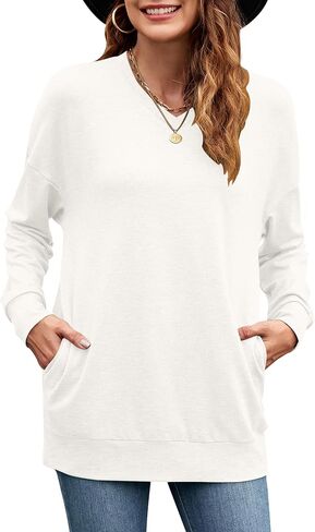 WNEEDU Sweatshirts for Women Casual Long Sleeve V Neck Shirts tunic tops for Leggings With Pockets in Saudi Arabia