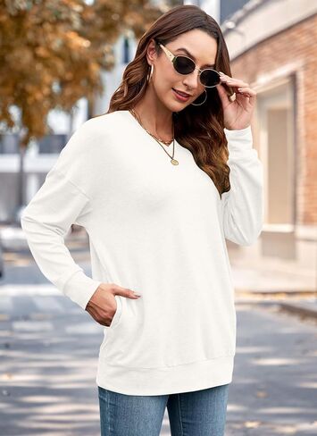 WNEEDU Sweatshirts for Women Casual Long Sleeve V Neck Shirts tunic tops for Leggings With Pockets in Saudi Arabia