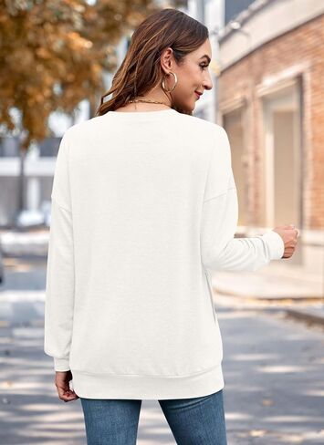 WNEEDU Sweatshirts for Women Casual Long Sleeve V Neck Shirts tunic tops for Leggings With Pockets in Saudi Arabia