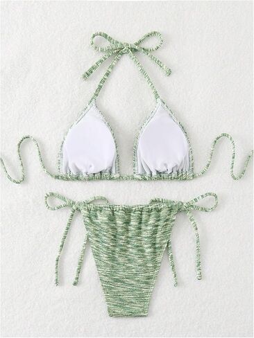 Women's Two Piece Bathing Suit Backless Halter Triangle Swimsuit Tie Side String Bikini Sets in Saudi Arabia
