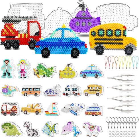FUNZBO 20 Pieces 5mm Fuse Beads Pegboards - Animal Shape Pegboards for Arts and Crafts Projects with Keychains, Hang Ropes and Beads Tweezers, Fuse Beads Gift Set in Saudi Arabia