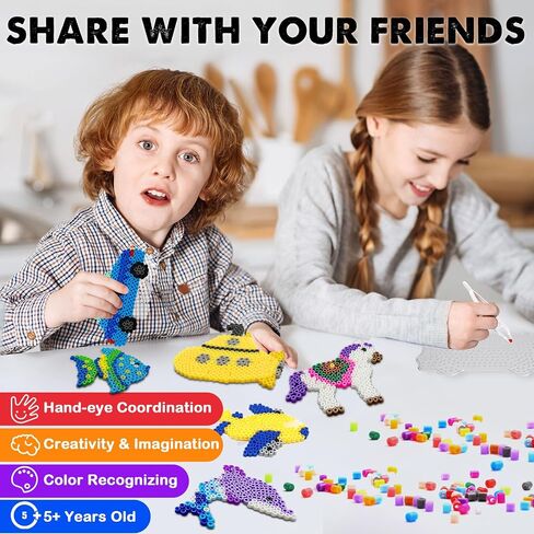 FUNZBO 20 Pieces 5mm Fuse Beads Pegboards - Animal Shape Pegboards for Arts and Crafts Projects with Keychains, Hang Ropes and Beads Tweezers, Fuse Beads Gift Set in Saudi Arabia