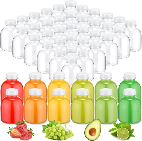Thyle 100 Pcs Mini Plastic Juice Bottles with Caps for Juicing Small Clear Containers for Mini Fridge Reusable Drink Bottles PET Empty Water Bottles with Lids for Smoothies Beverages (White,12 oz) in Saudi Arabia