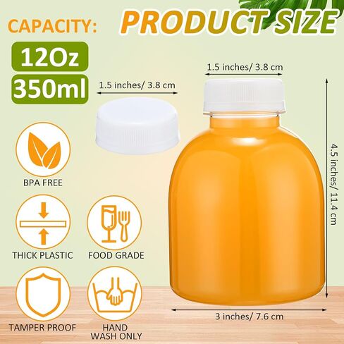Thyle 100 Pcs Mini Plastic Juice Bottles with Caps for Juicing Small Clear Containers for Mini Fridge Reusable Drink Bottles PET Empty Water Bottles with Lids for Smoothies Beverages (White,12 oz) in Saudi Arabia