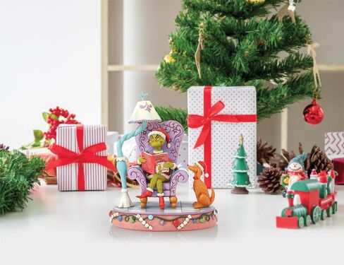 كرسي القراءة Enesco Dr. Seuss Grinch من Jim Shore Grinch مع تمثال مضاء بمصباح، راتنج حجري مصنوع يدويًا من الراتنج المضيء لعيد الميلاد تمثال منحوت لديكور المنزل، 8 بوصة، متعدد الألوان in Saudi Arabia