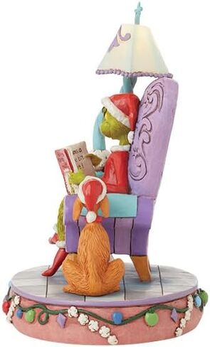 كرسي القراءة Enesco Dr. Seuss Grinch من Jim Shore Grinch مع تمثال مضاء بمصباح، راتنج حجري مصنوع يدويًا من الراتنج المضيء لعيد الميلاد تمثال منحوت لديكور المنزل، 8 بوصة، متعدد الألوان in Saudi Arabia
