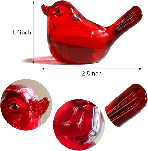 H&D HYALINE & DORA 3" Red Glass Bird Figurine Miniature Hand Blown Glass Birds Crystal Glass Animals Decorative Collectible Figurines Decor in Kuwait